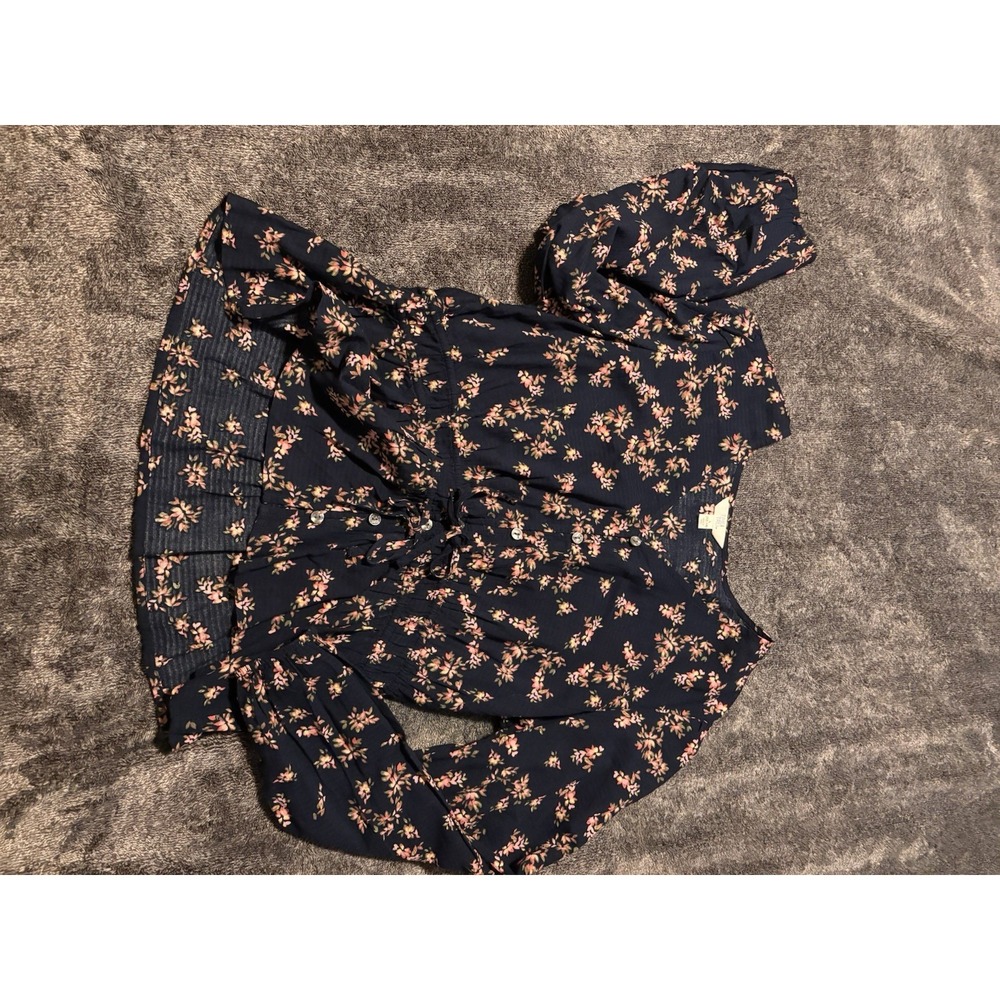 Time And Tru Navy Blue Peplum Floral Shirt Size 12-14 - Picture 3 of 13